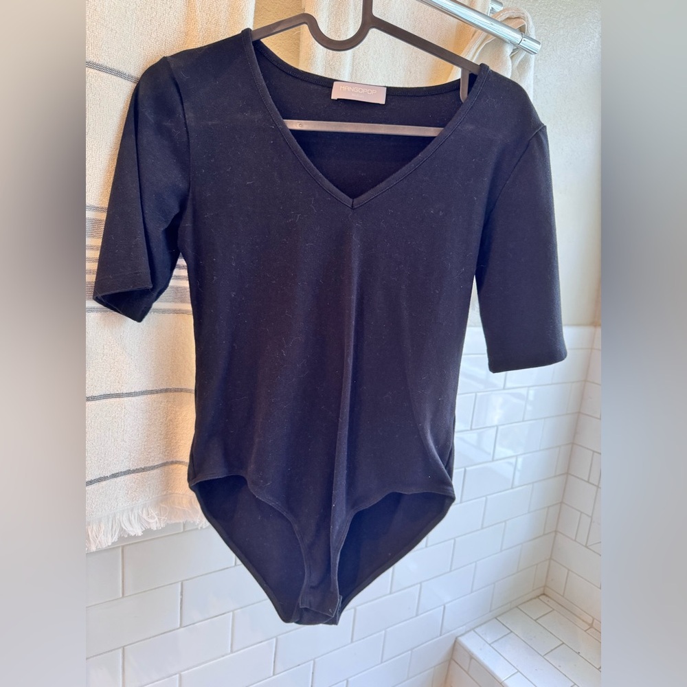 Mango Classic Black V-Neck Bodysuit